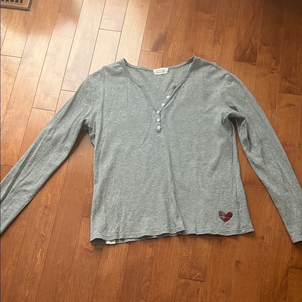 Gray Long Sleeve Top with Heart Patch